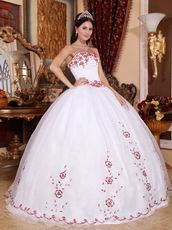 Brand New White Skirt Wine Red Details Quinceanera Dress