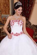 Brand New White Skirt Wine Red Details Quinceanera Dress