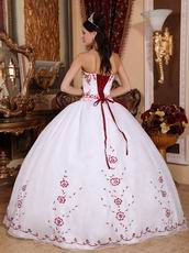 Brand New White Skirt Wine Red Details Quinceanera Dress