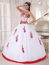 White Organza 16th Young Girl Dress With Scarlet Applique