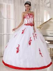 White Organza 16th Young Girl Dress With Scarlet Applique