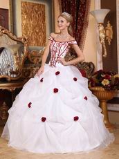 Off Shoulder White Quinceanera Dress With Wine Red Flower