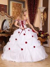 Off Shoulder White Quinceanera Dress With Wine Red Flower