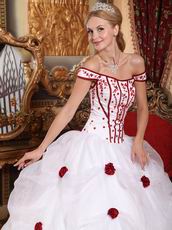 Off Shoulder White Quinceanera Dress With Wine Red Flower