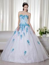 Aqua Applique Details White Fashionable Quinceanera Dress