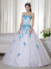 Aqua Applique Details White Fashionable Quinceanera Dress