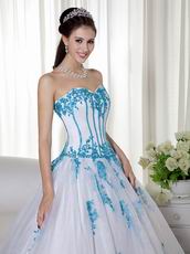 Aqua Applique Details White Fashionable Quinceanera Dress