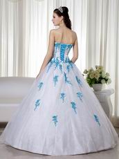 Aqua Applique Details White Fashionable Quinceanera Dress