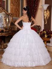 White Cascade Puffy Skirt Sequin Fabric Sweet 16 Dress For Girl