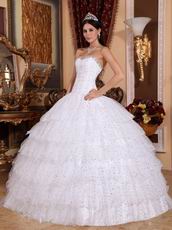 White Cascade Puffy Skirt Sequin Fabric Sweet 16 Dress For Girl