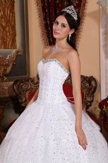 White Cascade Puffy Skirt Sequin Fabric Sweet 16 Dress For Girl