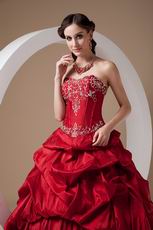 Embroidered Wine Red Floor-length Skirt Prom Ball Gown