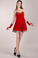 Spaghetti Straps Red Prom Dress With Leopard Print For Christmas Day