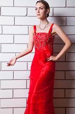 Beautiful Spaghetti Straps Layers Scarlet Organza Celebrity Dress