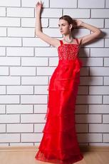 Beautiful Spaghetti Straps Layers Scarlet Organza Celebrity Dress