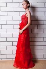 Beautiful Spaghetti Straps Layers Scarlet Organza Celebrity Dress