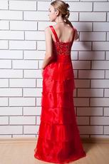 Beautiful Spaghetti Straps Layers Scarlet Organza Celebrity Dress