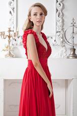 Deep V-Neck Wine Red Designer Pageant Evening Dress