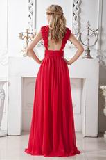 Deep V-Neck Wine Red Designer Pageant Evening Dress