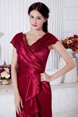 Super Hot V Neckline Wine Red Prom Dress With Ruffled Drap