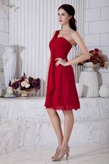 Simple One Shoulder Wine Red Knee Length Short Prom Dress