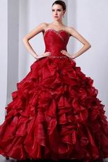 Puffy Cascade Ruffle Skirt Wine Red Organza La Quincea