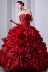 Handmade Wine Red Winter Quinceanera Dresses For Girls