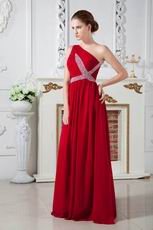 Quality One Shoulder Beaded Wine Red Evening Dresses