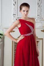 Quality One Shoulder Beaded Wine Red Evening Dresses