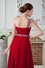 Quality One Shoulder Beaded Wine Red Evening Dresses