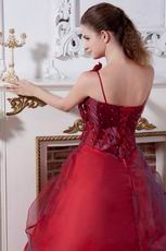 One Shoulder Burgundy Tulle Prom Ball Gown Under 200 Dollar