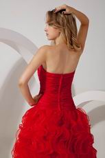 Sweeheart Red Organza High Low Ruffle Skirt Formal Dress