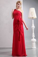 Pretty Right One Shoulder Floor Length Crimson Formal Dress