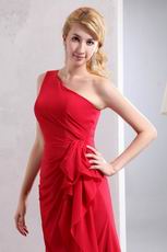 Pretty Right One Shoulder Floor Length Crimson Formal Dress