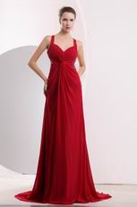 Straps Criss Cross Wine Red Evening Dress Made By Chiffon