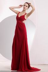 Straps Criss Cross Wine Red Evening Dress Made By Chiffon