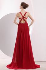 Straps Criss Cross Wine Red Evening Dress Made By Chiffon