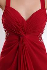 Straps Criss Cross Wine Red Evening Dress Made By Chiffon