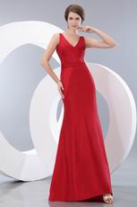 Simple V-neck Mermaid Wine Red Evening Dress For Women