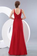Simple V-neck Mermaid Wine Red Evening Dress For Women