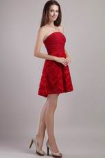 Rolled Fabric Flowers Wine Red Short Evening Dress