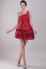 One Shoulder Wine Red Beaded Short Prom Dress For Discount