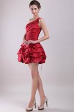 One Shoulder Wine Red Beaded Short Prom Dress For Discount