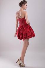 One Shoulder Wine Red Beaded Short Prom Dress For Discount