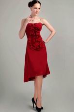 Strapless Wine Red Asymmetrical Chiffon Bridesmaid Dress