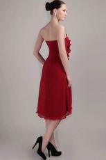 Strapless Wine Red Asymmetrical Chiffon Bridesmaid Dress