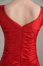 V Neckline Tea-length Red Taffeta Prom Dress Designer