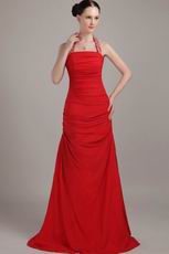 Beade A-line Red Chiffon Halter La Femme Prom Dress