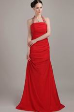 Beade A-line Red Chiffon Halter La Femme Prom Dress