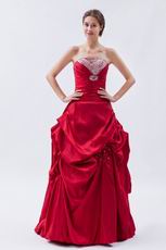 Strapless Floor Length Wine Red Taffeta Women In Prom Dress